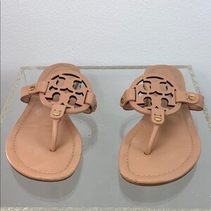 Tory Burch Nude Miller Sandals with Gold Accents Size 7